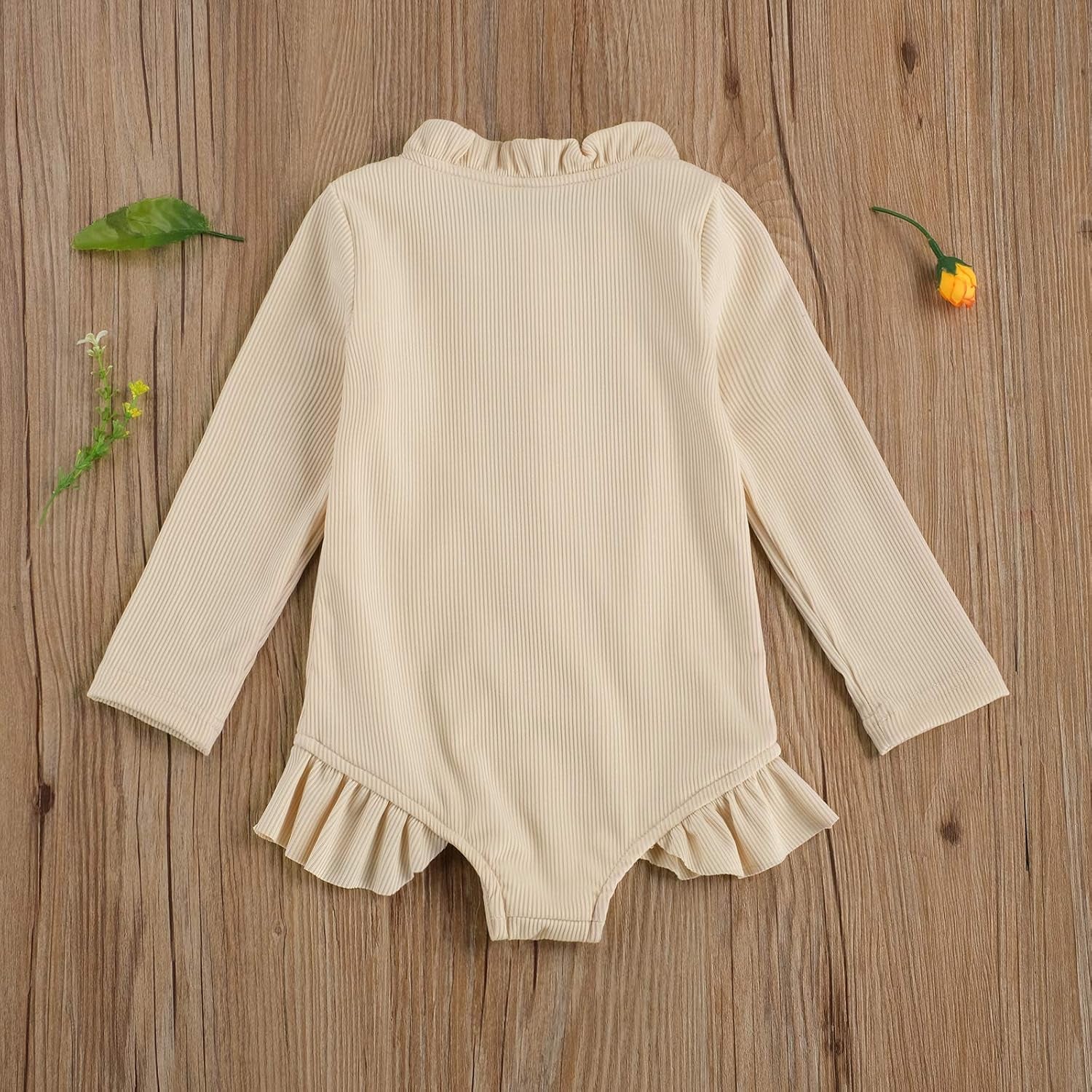 Baby Girls One Piece Swimsuit Zip Rash Guard Swimwear Ruffled Long Sleeve Bathing Suit