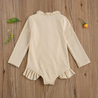 Baby Girls One Piece Swimsuit Zip Rash Guard Swimwear Ruffled Long Sleeve Bathing Suit