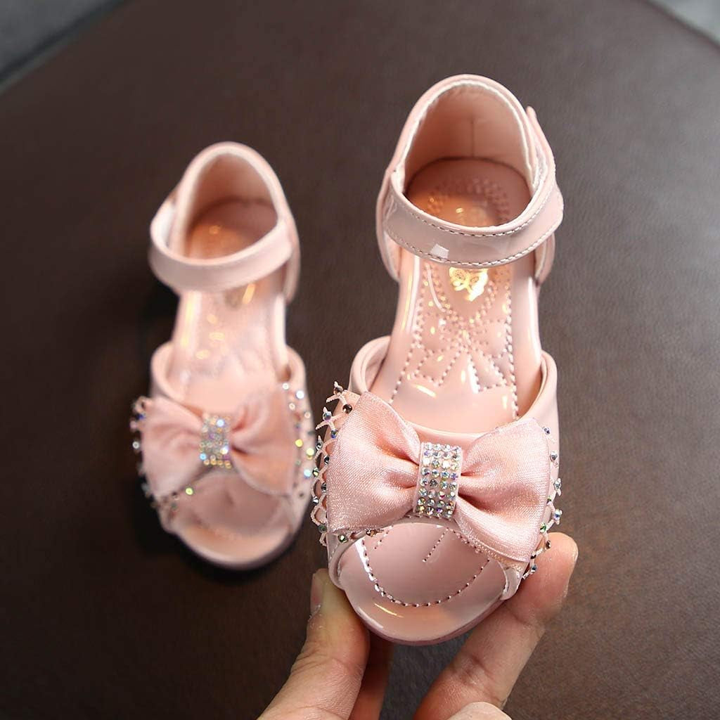 Shoes for Girls Comfortable PU Flats School Shoes for Girls Bowknot Party Princess Leather Shoes Sandals Ballerina Flats (Pink, 5-5.5Years)