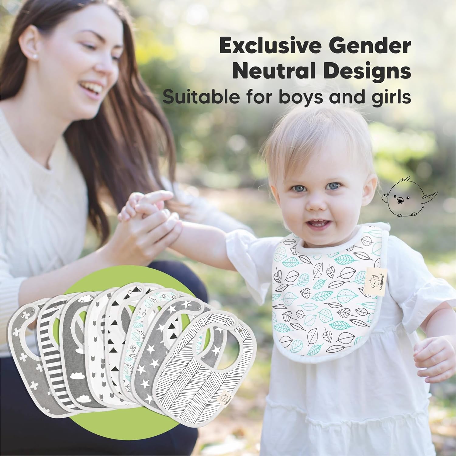 Organic Baby Bibs for Boys & Girls - Organic Cotton Teething Bib - Infant Bibs - Machine Washable Cloth Bib - 0-24 Months Baby Drool Bibs (Grayscale)