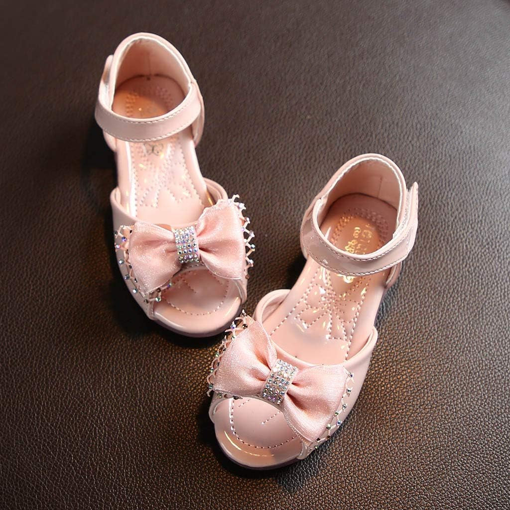 Shoes for Girls Comfortable PU Flats School Shoes for Girls Bowknot Party Princess Leather Shoes Sandals Ballerina Flats (Pink, 5-5.5Years)