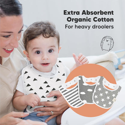 Organic Baby Bibs for Boys & Girls - Organic Cotton Teething Bib - Infant Bibs - Machine Washable Cloth Bib - 0-24 Months Baby Drool Bibs (Grayscale)