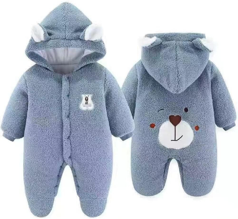 Newborn Fleece Footie Jumpsuit Hooded Warm Thicken Winter Outwear Snowsuit for Baby Girls and Boys