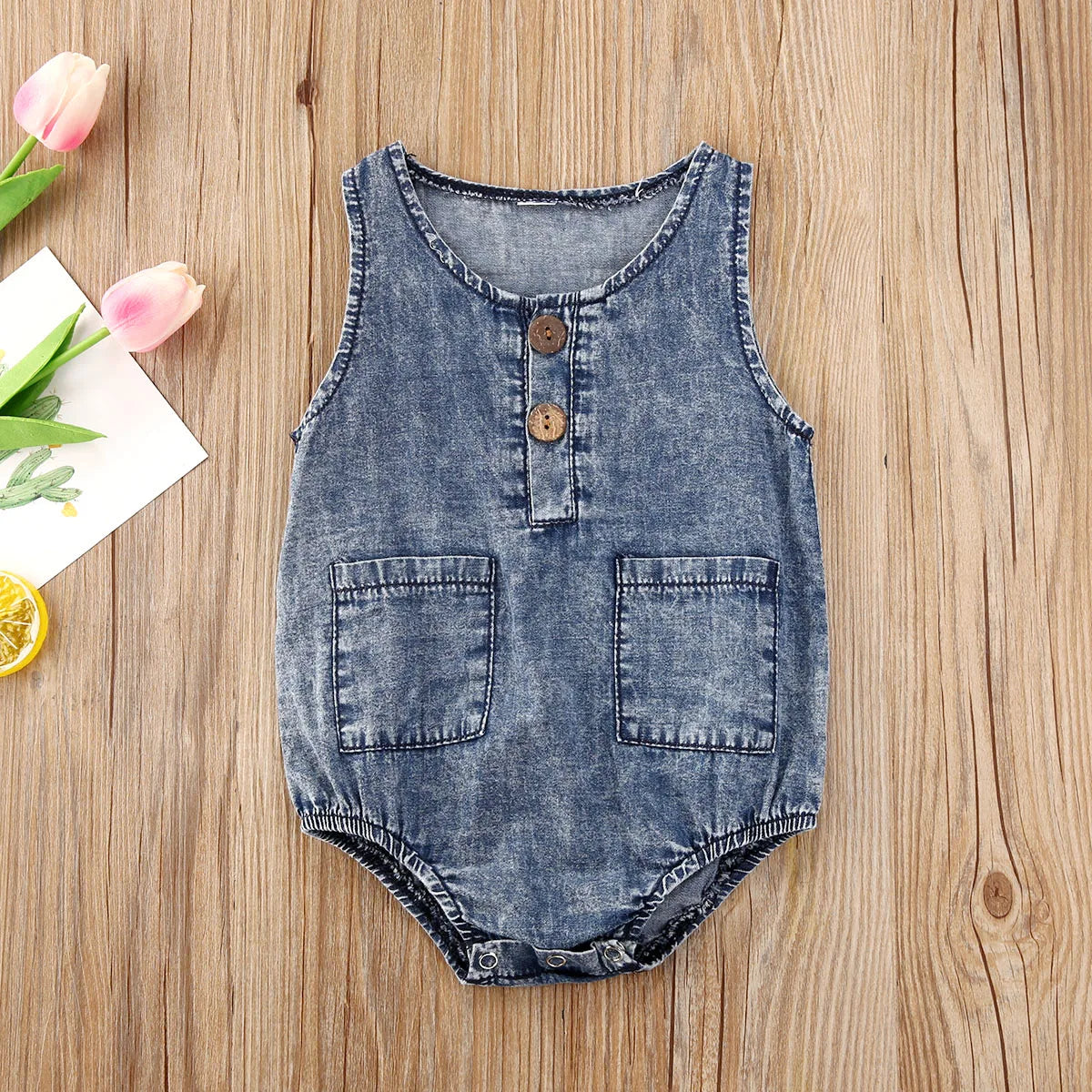 Summer Denim Rompers Toddler Newborn Baby Boys Girls Sleeveless Button Pocket Rompers Jumpsuits One-Piece Casual Outfit