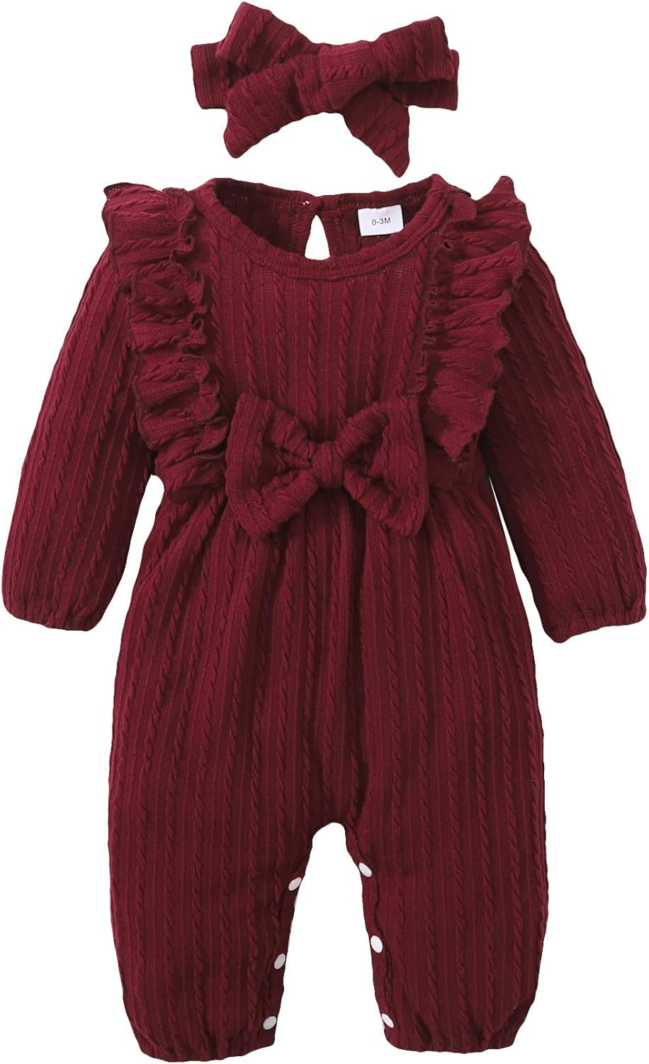 Baby Girl Romper Infant Fall Winter Clothes Ruffle Sweater Long Sleeve Bodysuit Jumpsuit and Headband